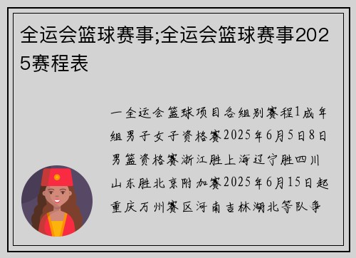 全运会篮球赛事;全运会篮球赛事2025赛程表